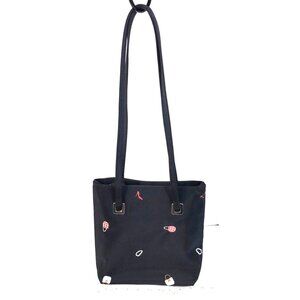 Cute Packable Nylon Purse Black 2 Handle Shoulder Carry Durable 9" Medium Tote